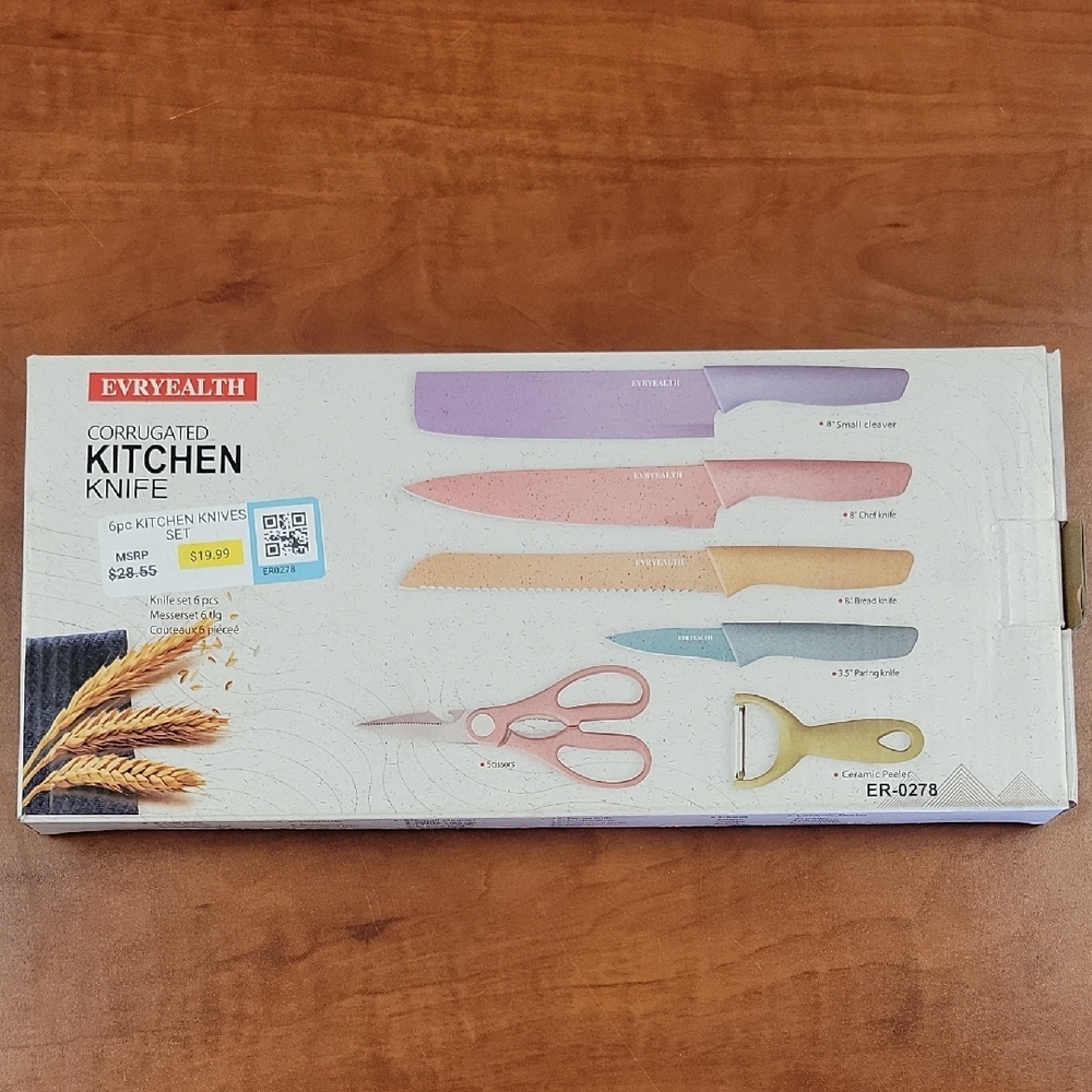 6-Piece Corrugated Kitchen Knife Set in Pastel Multi-Color